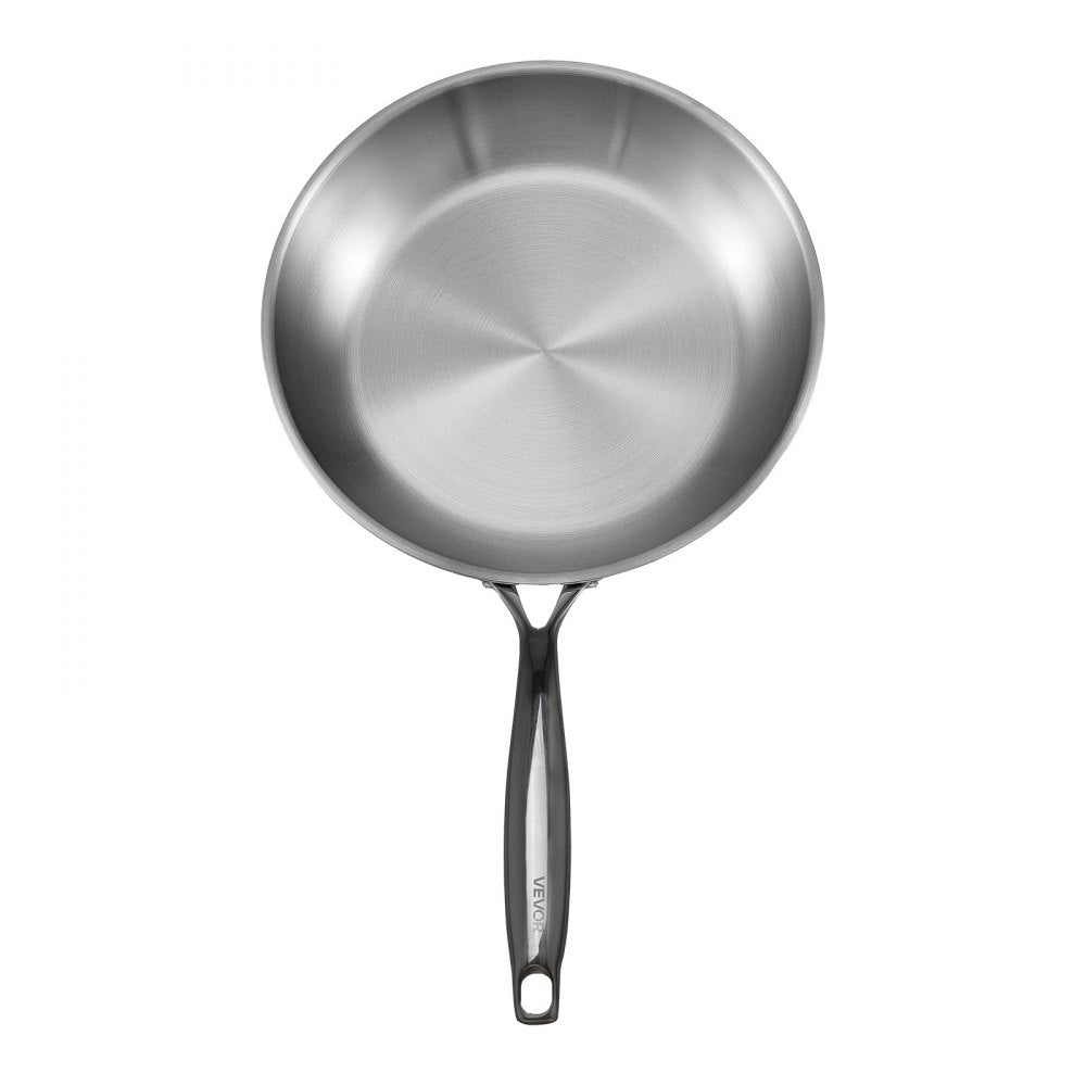 VEVOR Tri-Ply Stainless Steel Frying Pan, 3 Pcs Set (8, 10, 12 in), Cooking Skillet with Heat-Resistant Handle, Chef's Kitchen Cookware, Oven, Gas, Electric, Induction, Dishwasher Compatible, Silver