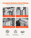 Stainless steel fittings set: hot/cold faucet, shower hose, 3-spray showerhead, soap holder