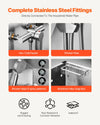 Complete stainless steel fittings: hot/cold faucet, shower hose, 3-spray showerhead, soap box