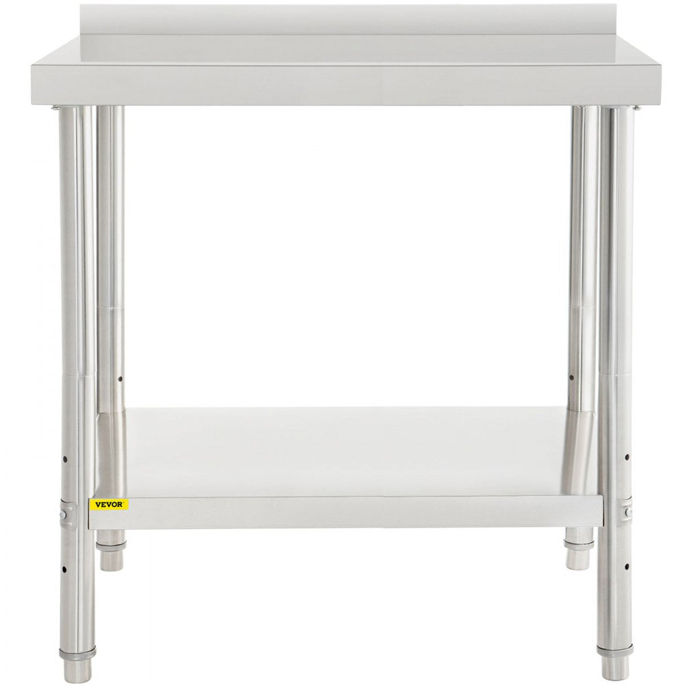 VEVOR Stainless Steel Prep Table, 36 x 24 x 35 Inch, 440lbs Load Capacity Heavy Duty Metal Worktable with Backsplash and Adjustable Undershelf, Commercial Workstation for Kitchen Restaurant