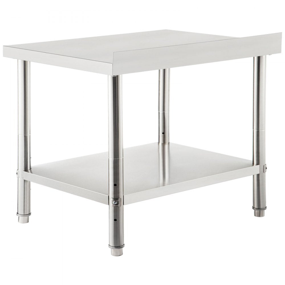 VEVOR Stainless Steel Prep Table, 36 x 24 x 35 Inch, 440lbs Load Capacity Heavy Duty Metal Worktable with Backsplash and Adjustable Undershelf, Commercial Workstation for Kitchen Restaurant
