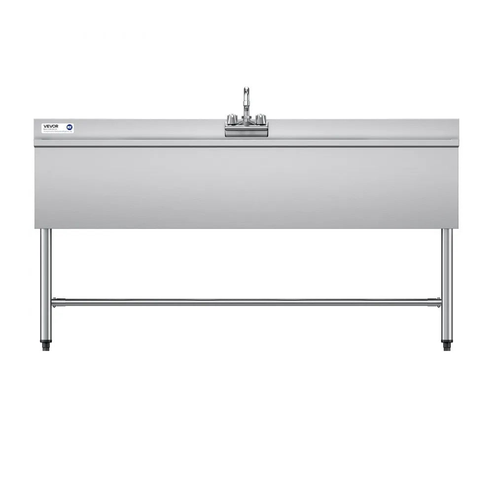 VEVOR 3 Compartment Sink, 18-Gauge 304 Stainless Steel, 10" x 14" x 10" Bowl Size, 3 Bay Commercial Under Bar Sink with Double Drainboard and Backsplash for Kitchen, Restaurant, Food Truck & Home Use