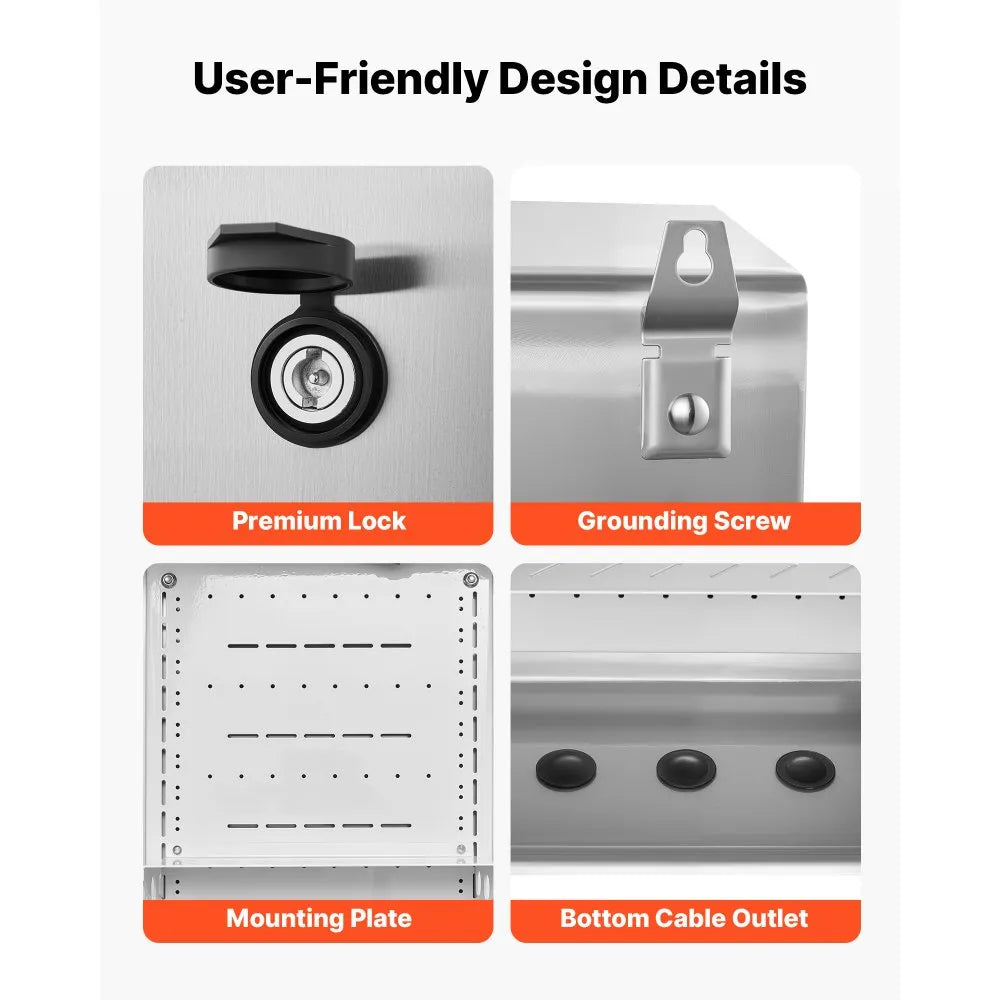 VEVOR Outdoor Electrical Box, 20 x 16 x 8 in, Stainless Steel Ventilated Electrical Enclosure with Thermostat and Fan, Rain Hood, Hinge Connection, IP65 Waterproof Junction Box, Wall/Pole Mounted,