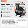 VEVOR 1.6 HP Shallow Well Pump with Pressure Tank, 1320 GPH, Automatic Irrigation Water Booster Pump with 5-Gal Pressure Tank 30/50 PSI Pressure Switch, Stainless Steel Pump Head for Home Garden Lawn
