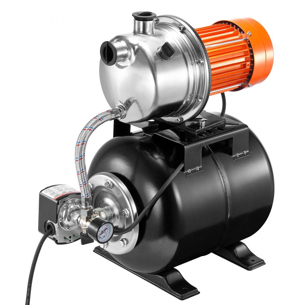 VEVOR 1.6 HP Shallow Well Pump with Pressure Tank, 1320 GPH, Automatic Irrigation Water Booster Pump with 5-Gal Pressure Tank 30/50 PSI Pressure Switch, Stainless Steel Pump Head for Home Garden Lawn