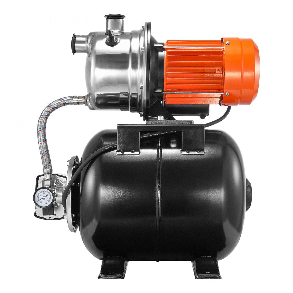 VEVOR 1 HP Shallow Well Pump with Pressure Tank, 1000 GPH, Automatic Irrigation Water Booster Pump with 130 ft Head Lift 20/40 PSI Pressure Switch, 304 Stainless Steel Pump Head for Home Garden Lawn