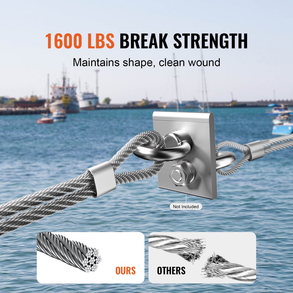 VEVOR Wire Rope Kit, 1/8" 600 ft 316 Stainless Steel Cable with Cutter and Gloves, 1600 lbs Breaking Strength, 7x7 Strands Construction Marine Aircraft Grade for Handrail Stair Decking Fence Outdoors