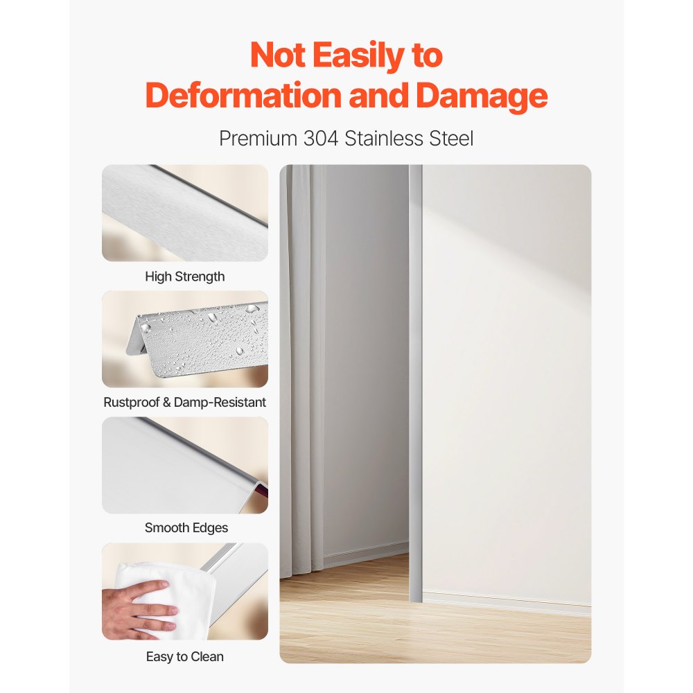 VEVOR Stainless Steel Wall Corner Protector, 1.5 x 1.5 x 48 inch, 10 Pack Metal Corner Guards, 304 Stainless Steel Edge Trim 90-Degree Angle for Home,Office,Commercial Wall Protection, with 3m Tape