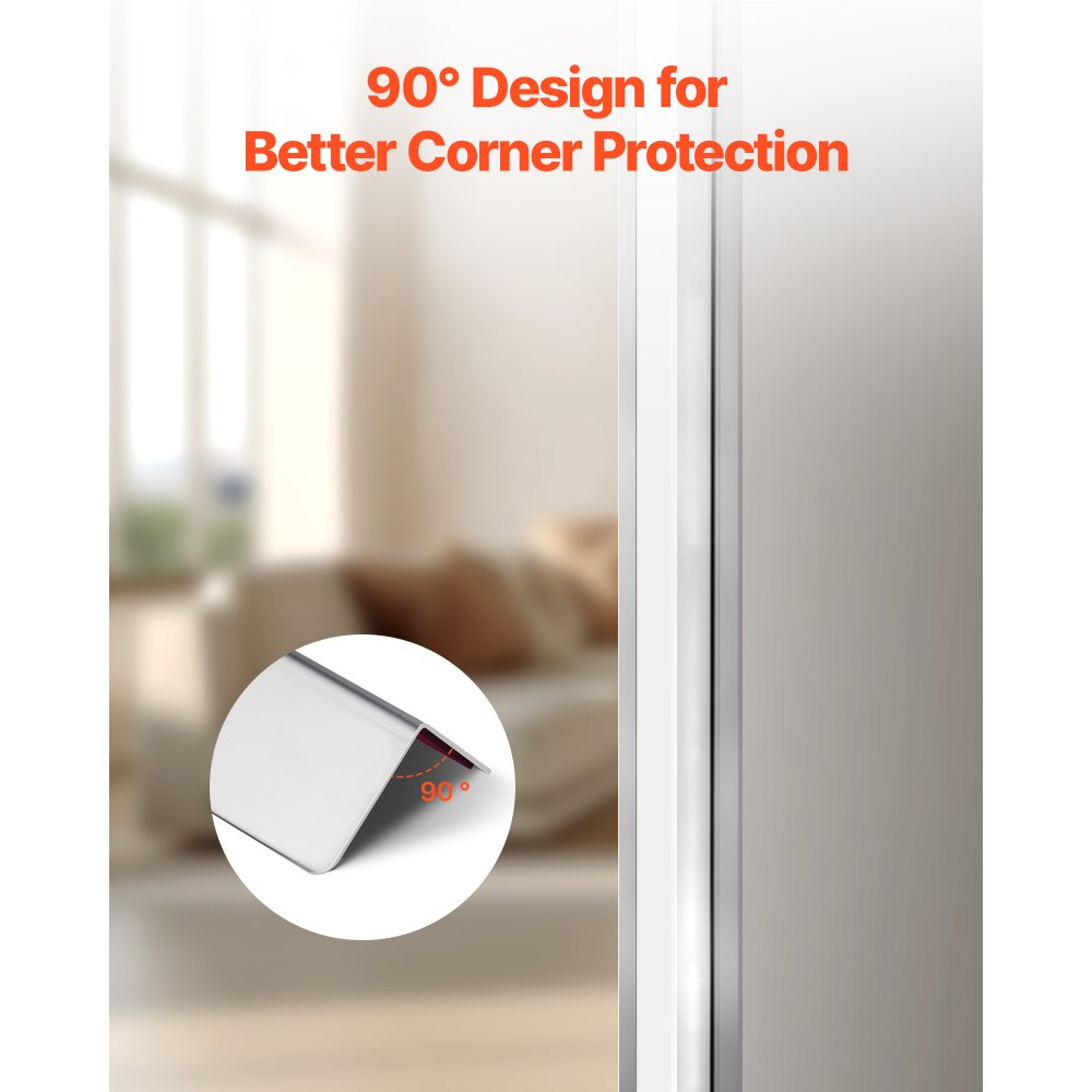 VEVOR Stainless Steel Wall Corner Protector, 1.5 x 1.5 x 48 inch, 10 Pack Metal Corner Guards, 304 Stainless Steel Edge Trim 90-Degree Angle for Home,Office,Commercial Wall Protection, with 3m Tape