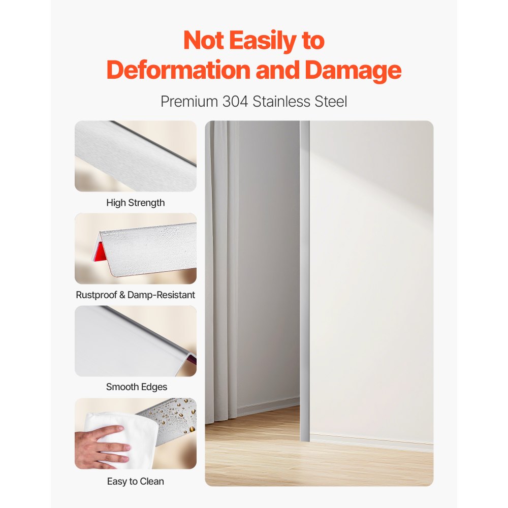 VEVOR Stainless Steel Wall Corner Protector, 2 x 2 x 48 inch, 10 Pack Metal Corner Guards, 304 Stainless Steel Edge Trim 90-Degree Angle for Home,Office,Commercial Wall Protection, with 3m Tape