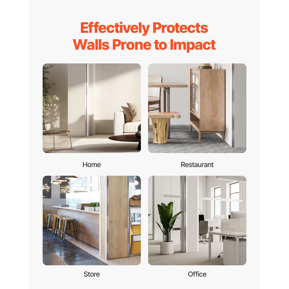 VEVOR Stainless Steel Wall Corner Protector, 1 x 1 x 48 inch, 10 Pack Metal Corner Guards, 304 Stainless Steel Edge Trim 90-Degree Angle for Home,Office,Commercial Wall Protection, with 3m Tape