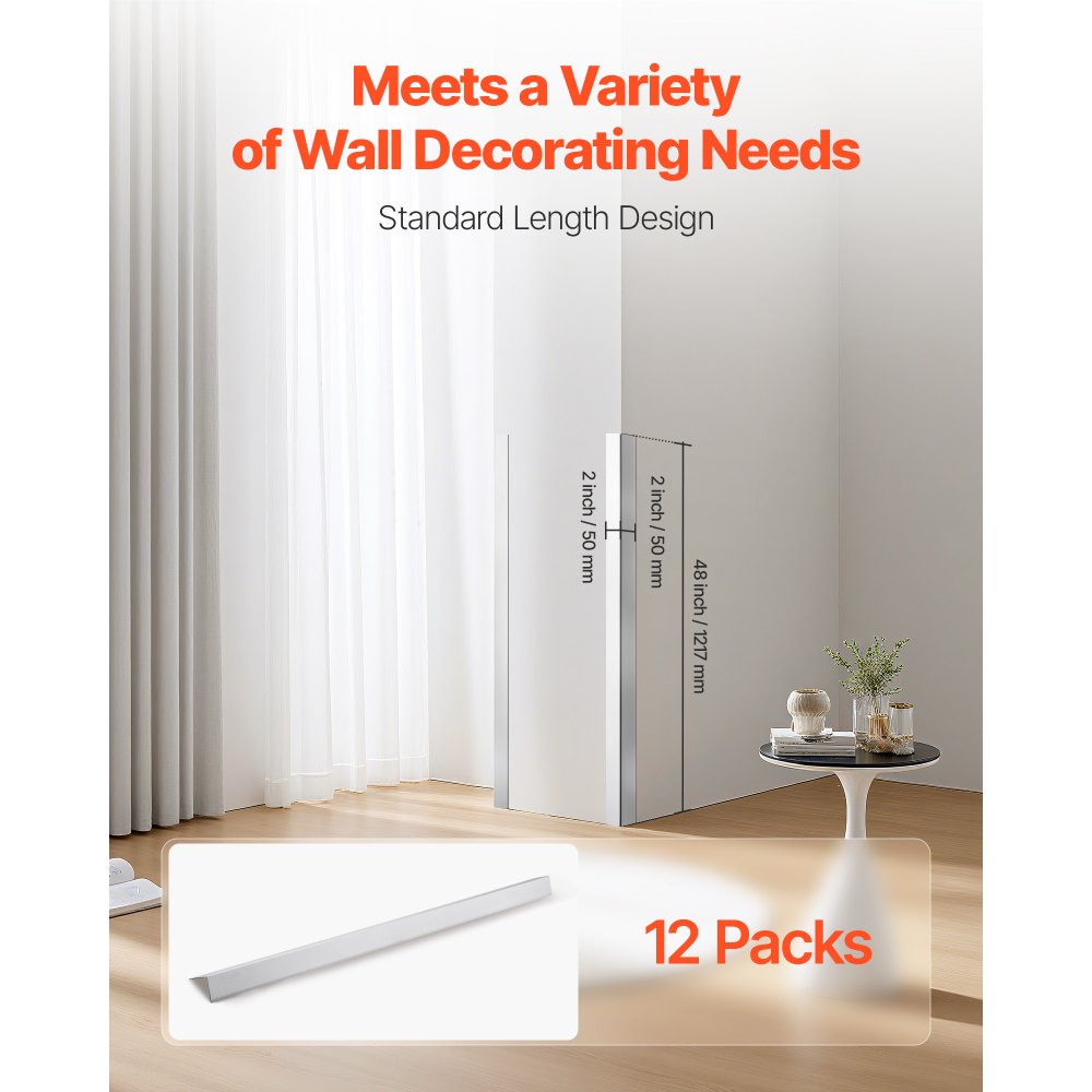 VEVOR Alluminum Alloy Wall Corner Protector, 2 x 2 x 48 inch, 12 Pack Metal Corner Guards, Edge Trim Protector 90-Degree Angle L Shape for Home,Office,Commercial Wall Protection, with 3m Tape