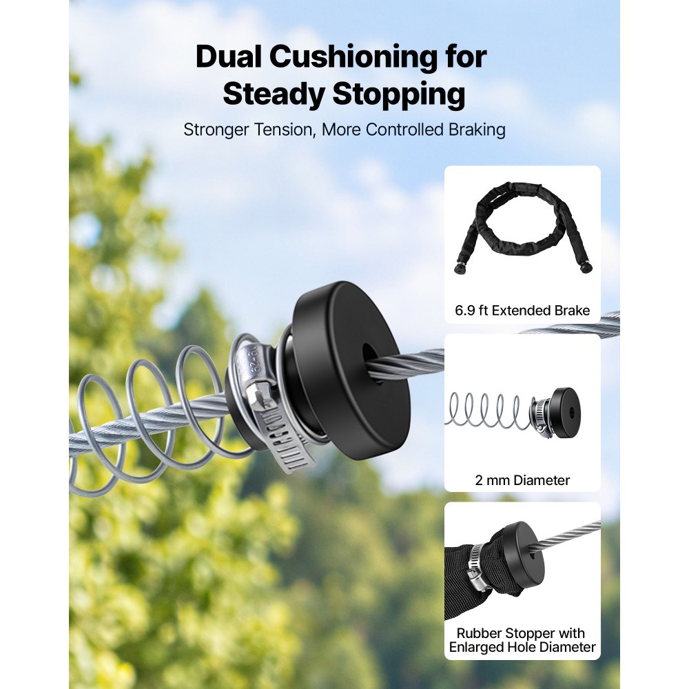 VEVOR Zipline Kit, 160 ft, 6 mm Steel Cable, Backyard Zipline, Up to 330 lb, for Outdoor, Durable Zipline for Kids with 6.9 ft Spring Brake, Removable Trolley & Swing Seat, Ages 6-16, Not for Adults