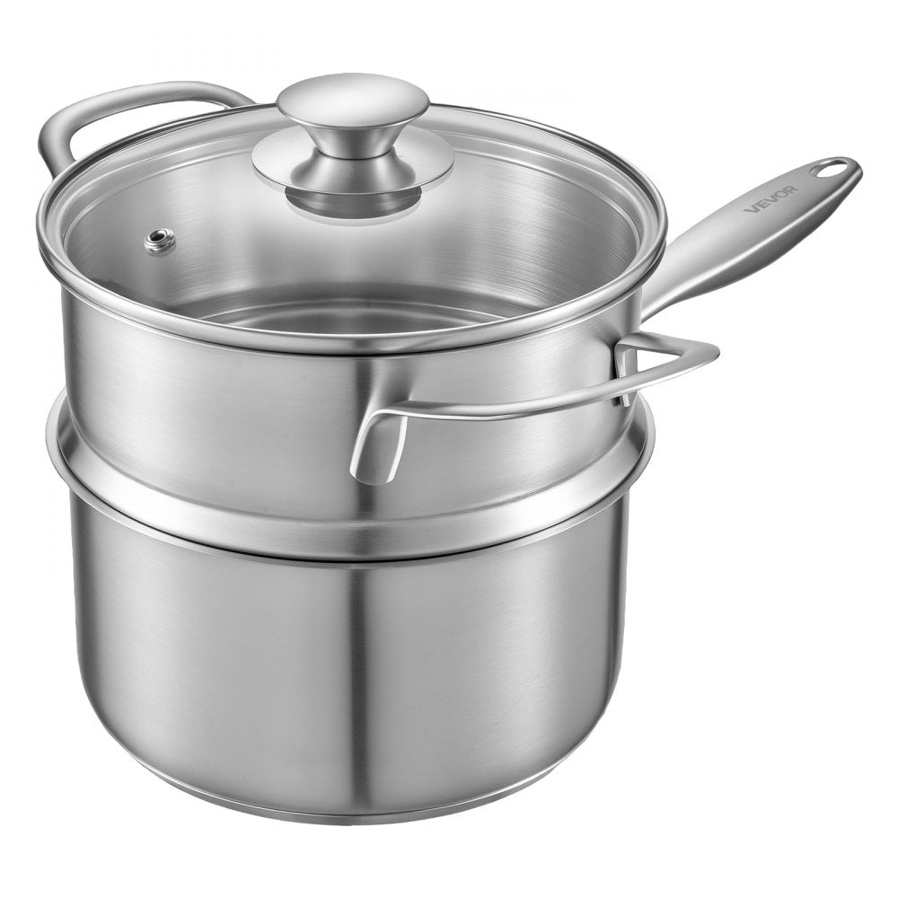 VEVOR 2.5 QT Saucepan with Steamer, Stainless Steel Saucepan with Glass Lid, Multipurpose Nonstick Stainless Steel Sauce Pot with Ergonomic Handle, Friendly for Oven, Dishwasher, Induction Cooker
