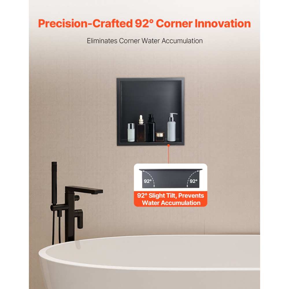 VEVOR Shower Niche, 13 x 13 x 4 inch Recessed Wall Niche, Heavy-duty Stainless Steel Modern Soap & Shampoo Storage Organizer, Sealed Waterproof, Durable & Easy to Install,Black for Bathroom