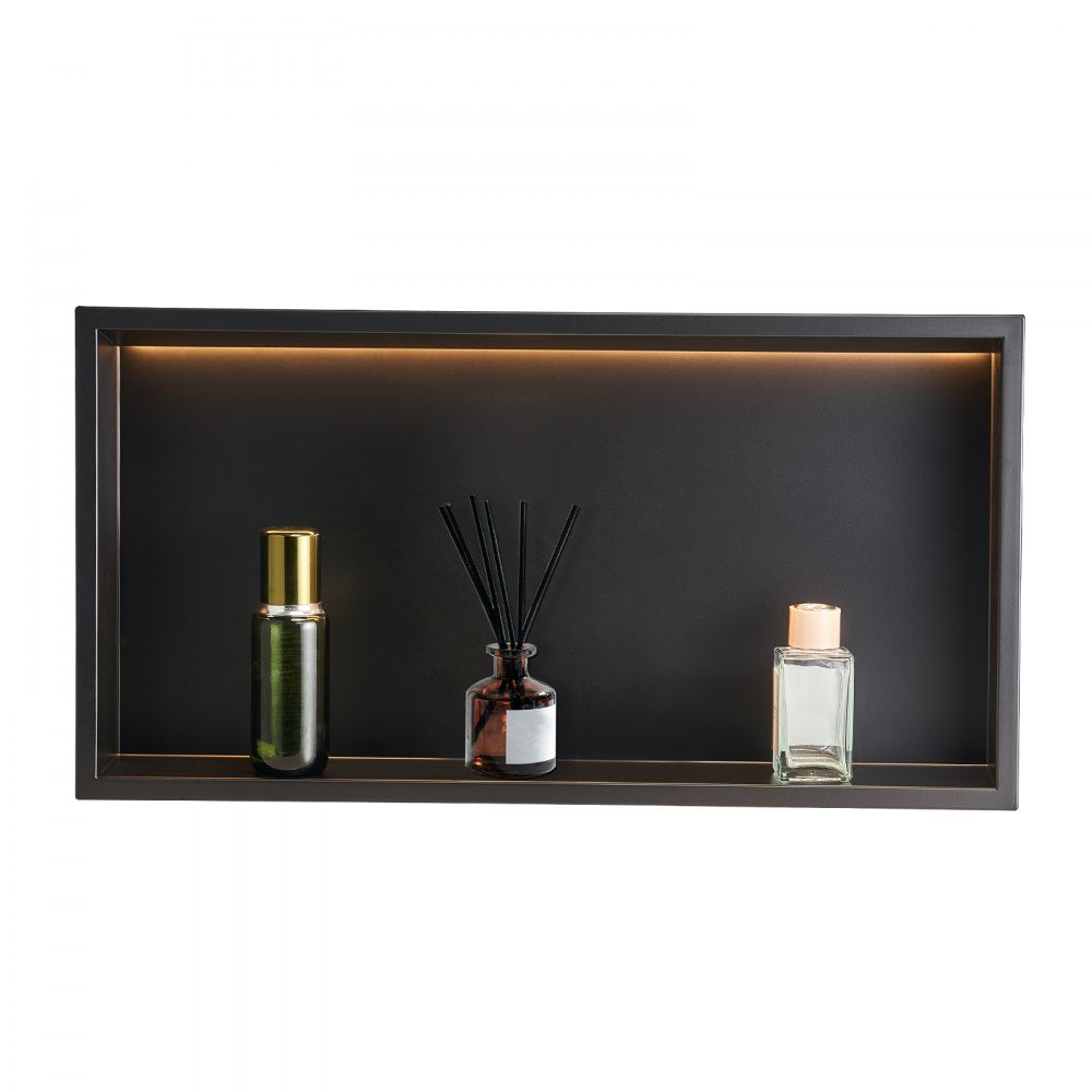 VEVOR Shower Niche, 13 x 25 x 4 inch Recessed Wall Niche With LED Strip,Heavy-duty Stainless Steel Modern Shampoo Storage Organizer,Sealed Waterproof, Durable & Easy to Install,Black for Bathroom