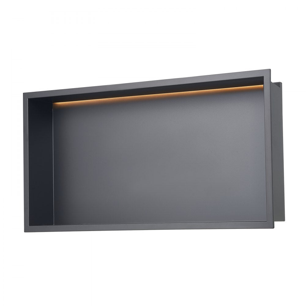 VEVOR Shower Niche, 13 x 25 x 4 inch Recessed Wall Niche With LED Strip,Heavy-duty Stainless Steel Modern Shampoo Storage Organizer,Sealed Waterproof, Durable & Easy to Install,Black for Bathroom