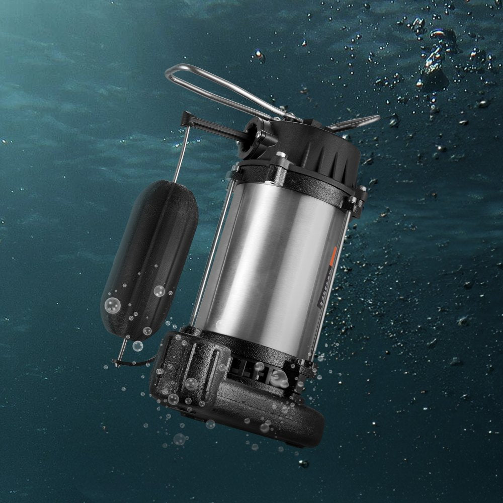 VEVOR Submersible Sewage Pump, 0.5HP 4188GPH, Cast Iron Sewage Water Pump with 24 ft Lift 10 ft Power Cord and Automatic Float Switch, Stainless Steel for Clean Flooded Basement Yard Farm Sewer