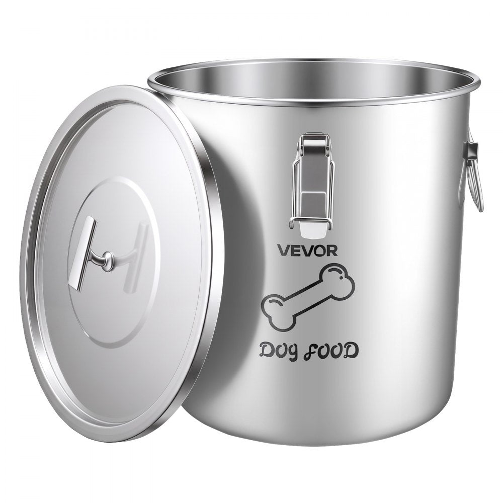VEVOR Stainless Steel Dog Food Storage Container 17 lbs/5.28 Gal Capacity, for Living Room Kitchen, Airtight Lid & Dual Handles, 20L Large Metal for Dogs & Cats Food Rice Flour, Keep Fresh, Easy Clean
