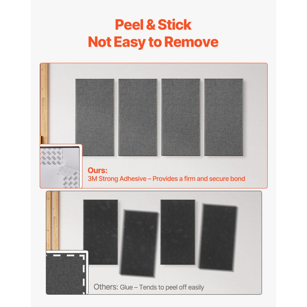 VEVOR 4 PCS Acoustic Panels, 2 inch Thick 23.6 x 11.8 inch Fiberglass Sound Absorbing Panels, Self-adhesive Soundproof Wall Boards, for Studios, Office, Home Theater,Meeting Room, Gray