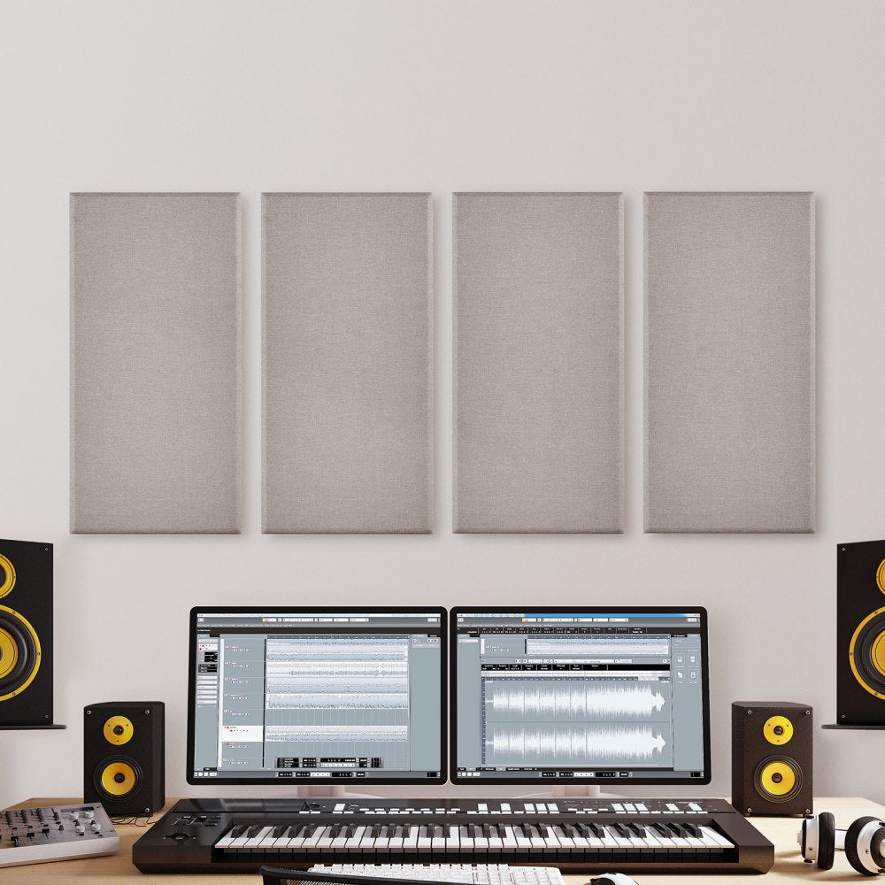 VEVOR 4 PCS Acoustic Panels, 2 inch Thick 23.6 x 11.8 inch Fiberglass Sound Absorbing Panels, Self-adhesive Soundproof Wall Boards, for Studios, Office, Home Theater,Meeting Room, Camel