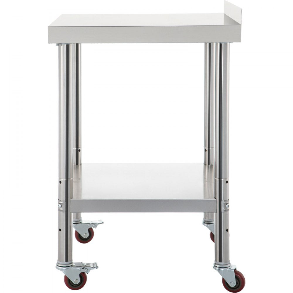 VEVOR Stainless Steel Prep Table, 30 x 24 x 35 Inch, 440lbs Load Capacity Heavy Duty Metal Worktable with Backsplash Adjustable Undershelf & 4 Casters, Commercial Workstation for Kitchen Restaurant