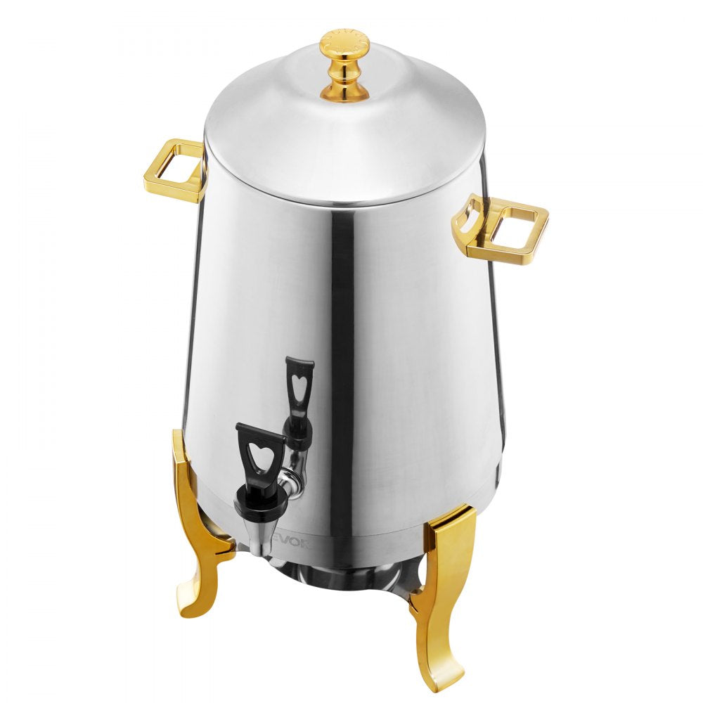 VEVOR Stainless Steel Beverage Dispenser, 3.4 Gallon Drink Dispenser  with Alcohol Burner, Hot & Cold Drink Dispensers with Spigot for Coffee Tea Hot Water, Ideal for Restaurants, Hotels, Parties