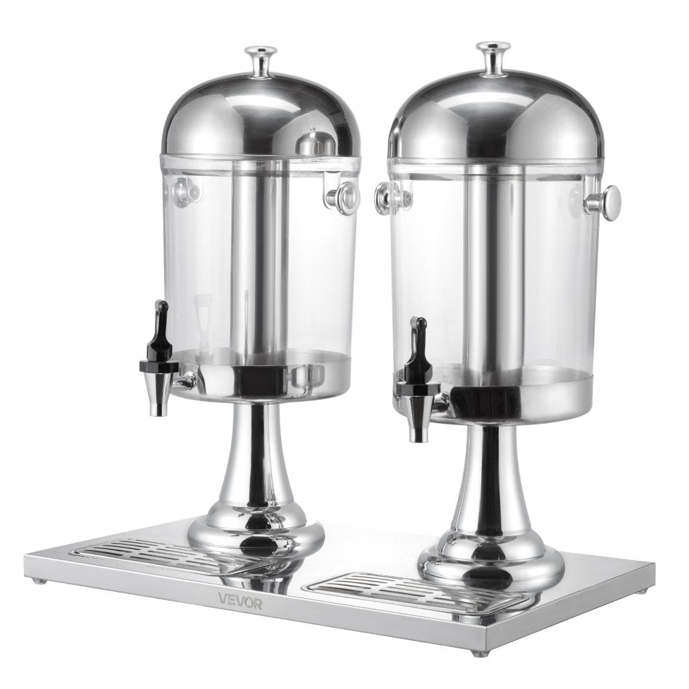 VEVOR Beverage Dispenser, 2.1 Gallon x 2 Drink Dispenser for Parties, Stainless Steel + Plastic Juice Dispensers with Spigot Ice Chamber Tray, Iced Tea Lemonade Dispensers, for Restaurants, Hotels