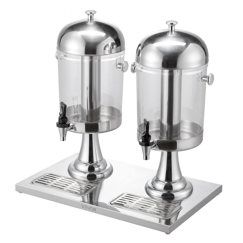 VEVOR Beverage Dispenser, 2.1 Gallon x 2 Drink Dispenser for Parties, Stainless Steel + Plastic Juice Dispensers with Spigot Ice Chamber Tray, Iced Tea Lemonade Dispensers, for Restaurants, Hotels