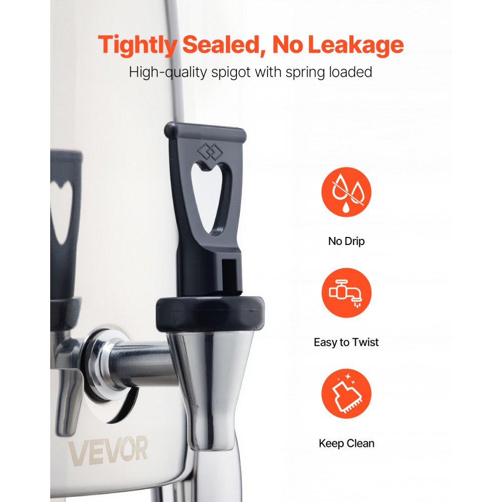 VEVOR Stainless Steel Beverage Dispenser, 2.7 Gallon Drink Dispenser  with Alcohol Burner, Hot & Cold Drink Dispensers for Coffee Tea Hot Water, with Spigot Ice Tube, for Restaurants, Hotels, Parties