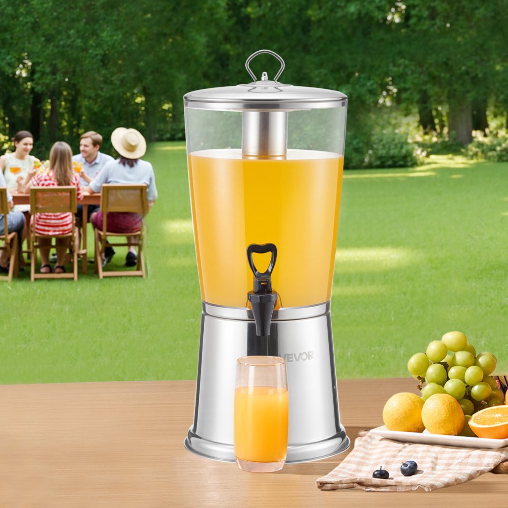 VEVOR Beverage Dispenser, 2.1 Gallon Drink Dispenser for Parties, Stainless Steel + Plastic Juice Dispensers with Spigot Ice Chamber, Iced Tea Lemonade Juice Water Dispensers, for Restaurants, Hotels