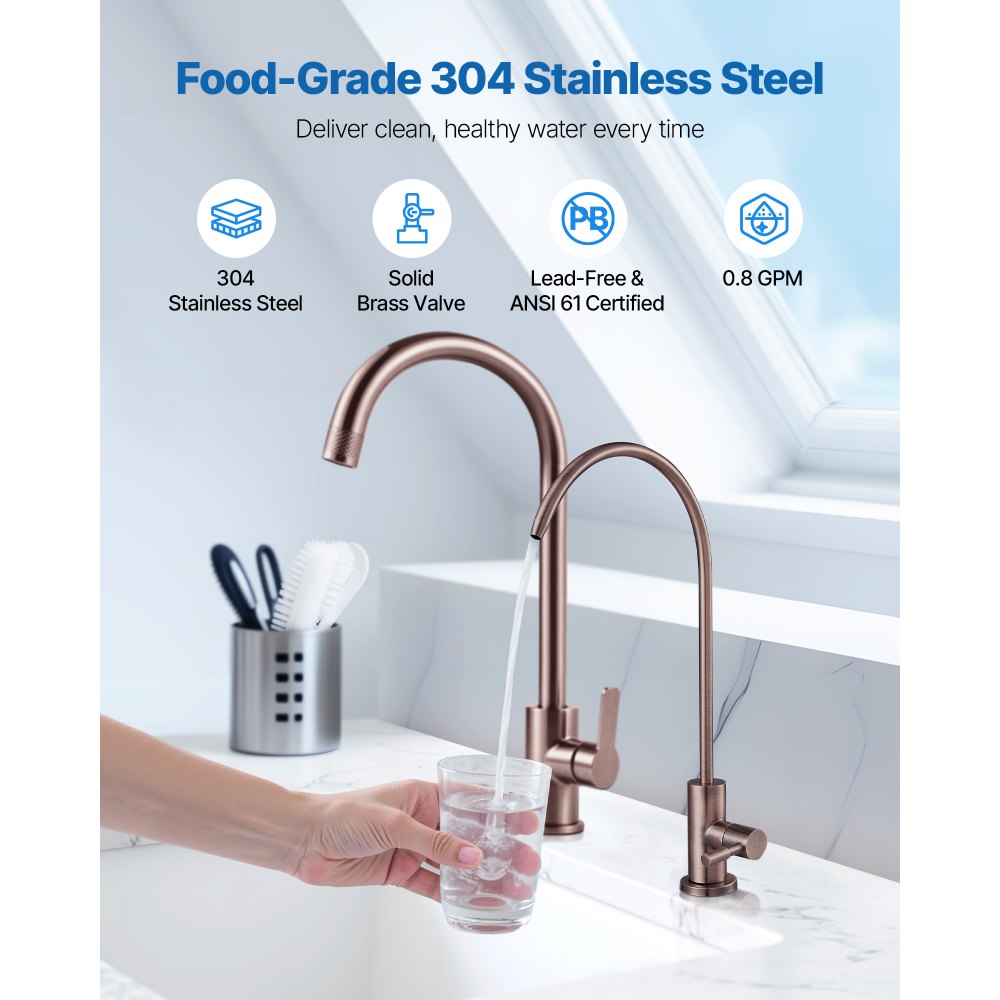 VEVOR Ro Water Faucet, Lead-Free Stainless Steel Faucet, Drinking Water Faucets with Solid Brass Valve, Anti-Rust & Durability Drinking Water Faucets For Kitchen, Bar Counter, Cafe, Antique Bronze