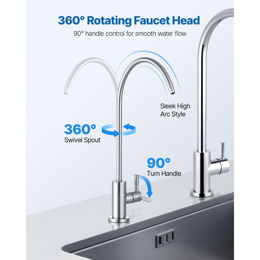 VEVOR Stainless Steel Faucet, Lead-Free Drinking Water Faucets, Reverse Osmosis Faucet with Solid Brass Valve, High Arch Filtered Water Faucets For Kitchen Sink, Bar Counter, Cafe Shop, Brushed Nickel