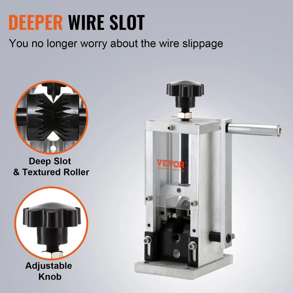 VEVOR Wire Stripping Machine,Wire Stripper with Hand Crank or Drill Powered,0.06''-1.18'' Copper Wire Stripper,Visible Stripping Depth Reference,Portable Aluminum Frame Wire Peeler