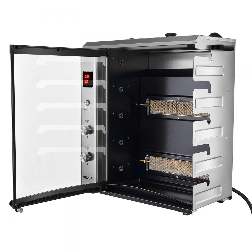 VEVOR Countertop Vertical Oven Brazilian Flame 5 Auto Rotating Skewers, for Steak, Fish, Lamb Leg, Outdoor Gas Heating Rotisserie Shawarma Machine, Meat Kebab Grill, with Curved Glass Door