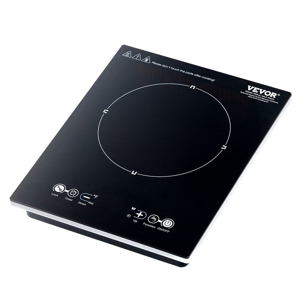 VEVOR Portable Induction Cooktop, 1800W Electric Induction Burner with 9 Temperature Settings, Countertop Induction Hot Plate with 3H Timer, Child Lock, Easy to Clean, for Home Kitchen Cooking