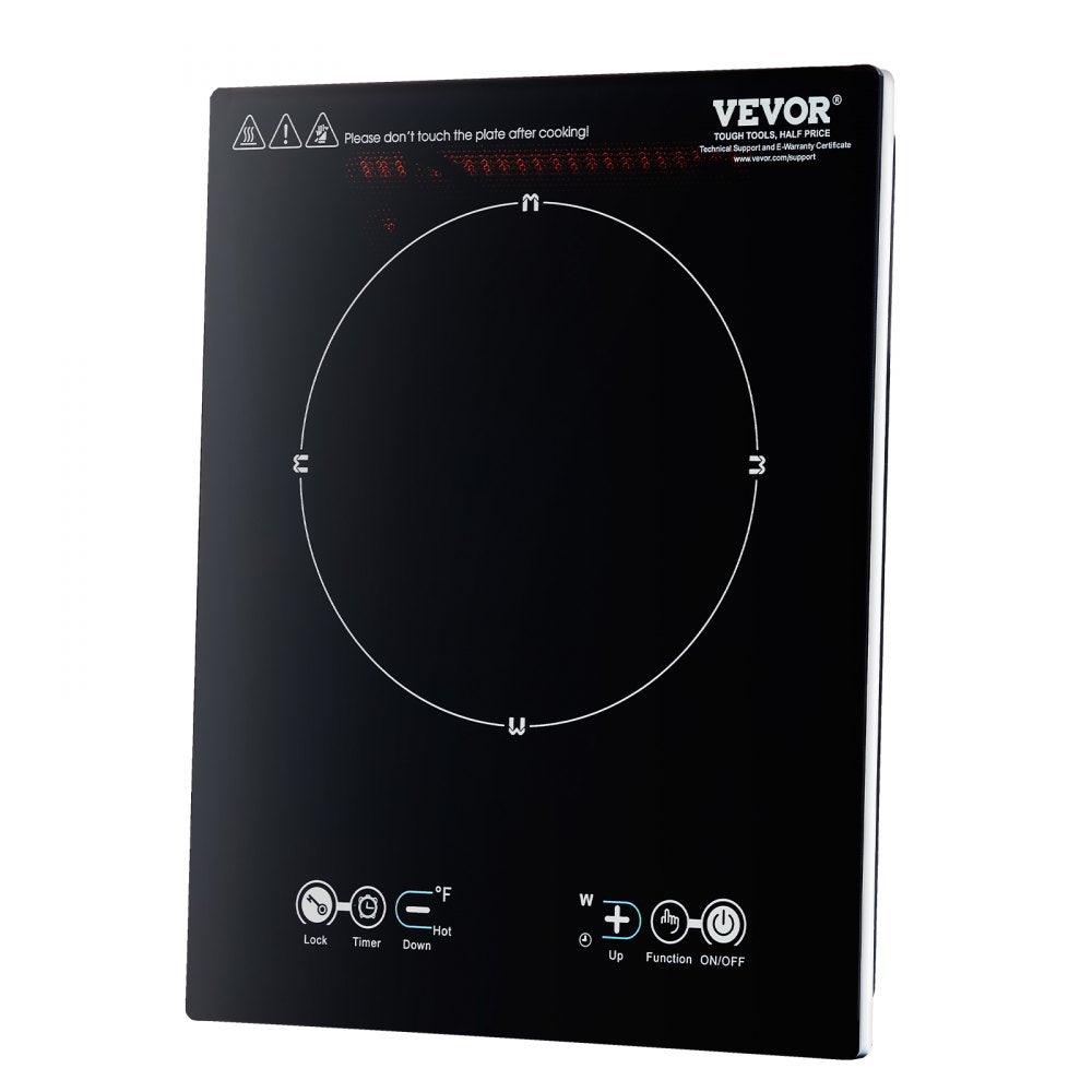 VEVOR Portable Induction Cooktop, 1800W Electric Induction Burner with 9 Temperature Settings, Countertop Induction Hot Plate with 3H Timer, Child Lock, Easy to Clean, for Home Kitchen Cooking