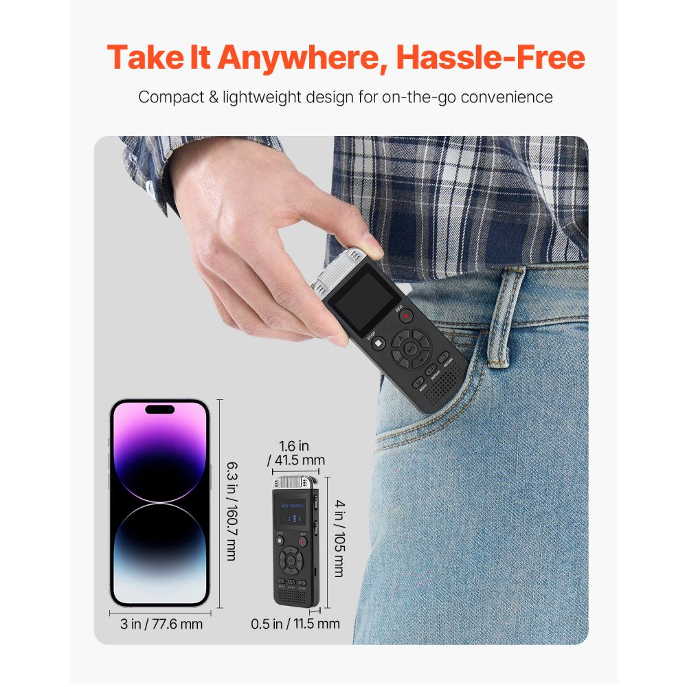VEVOR Digital Voice Recorder, 128GB, Voice Activated Recorder with Playback, Audio Recording Device with Password USB, 8730 Hours of Storage 40 Hours of Continuous Recording, for Lectures, Meetings
