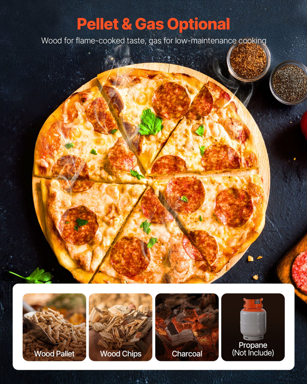 VEVOR Dual Fuel Pizza Oven Outdoor, 12 Inch Wood Fire & Propane Gas Pizza Oven, Pellet & Propane Pizza-Maker with Thermometer, Stainless Steel Pizza-Cook for Outside Camping & Backyard