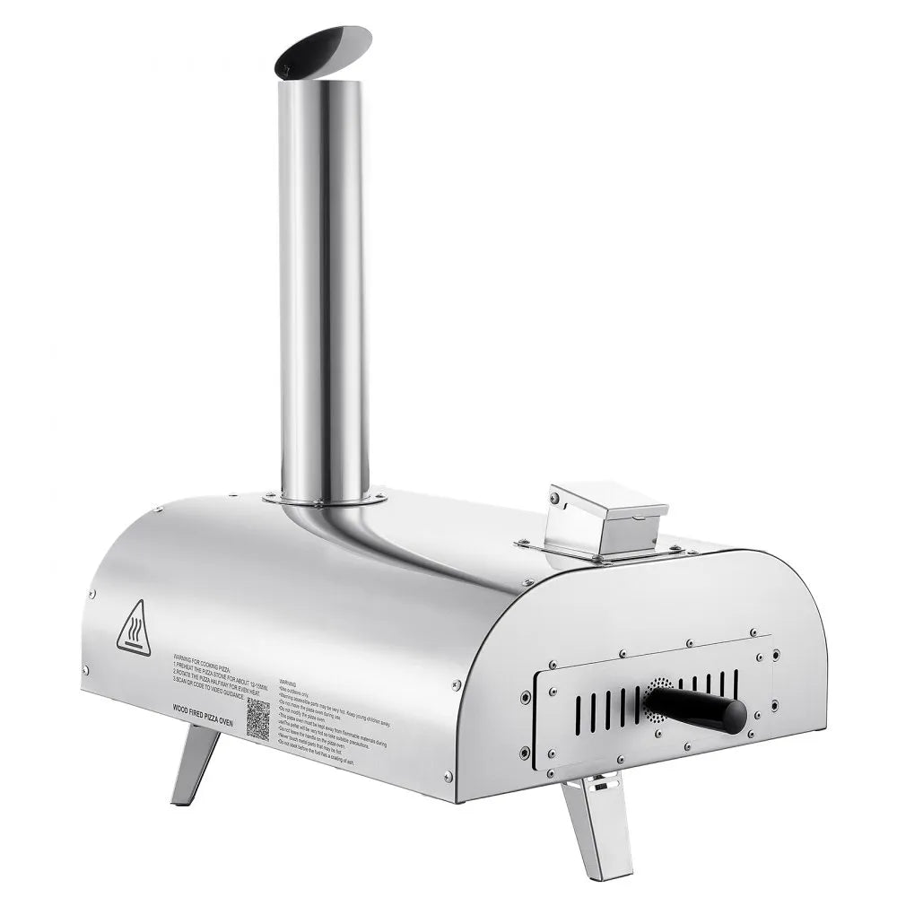 VEVOR Pizza Oven Outdoor, 12" Pellet Pizza Oven, Portable Pizza-Stove with Built-in Thermometer, Wood Fired Stainless Steel Pizza-Maker, for Backyard, Camping, Pizza-Stone, Shovel, Carry Bag, Silver