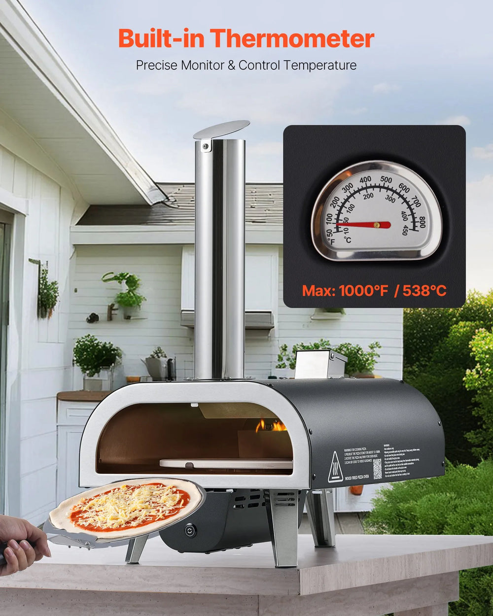 VEVOR Outdoor Pizza Oven, 12 in Wood Fired Pizza Ovens, Pellet Pizza-Stove with Thermometer & Electric Rotation, Portable Pizza-Maker for Outside Backyard Patio Camping, Pizza-Stone, Carry Bag, Shovel