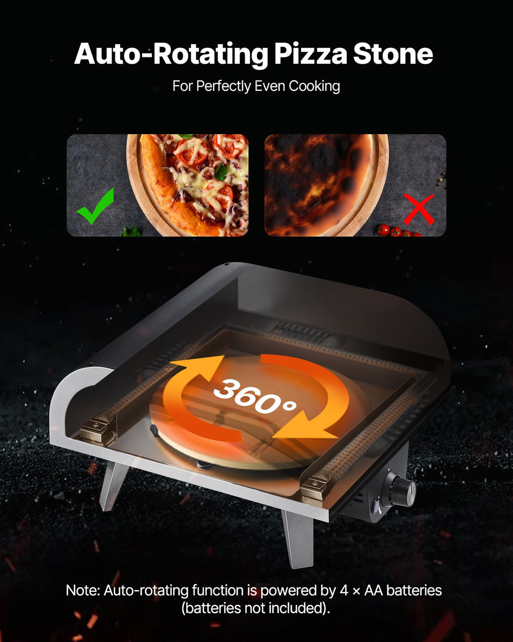 VEVOR Outdoor Pizza Oven, 12 in Propane Gas Pizza Maker, Portable Pizza-Cooker with Electric Rotation, Thickened Pizza-Stone, Carry Bag, Propane Pizza-Oven for Outside Backyard Patio Camping, Black