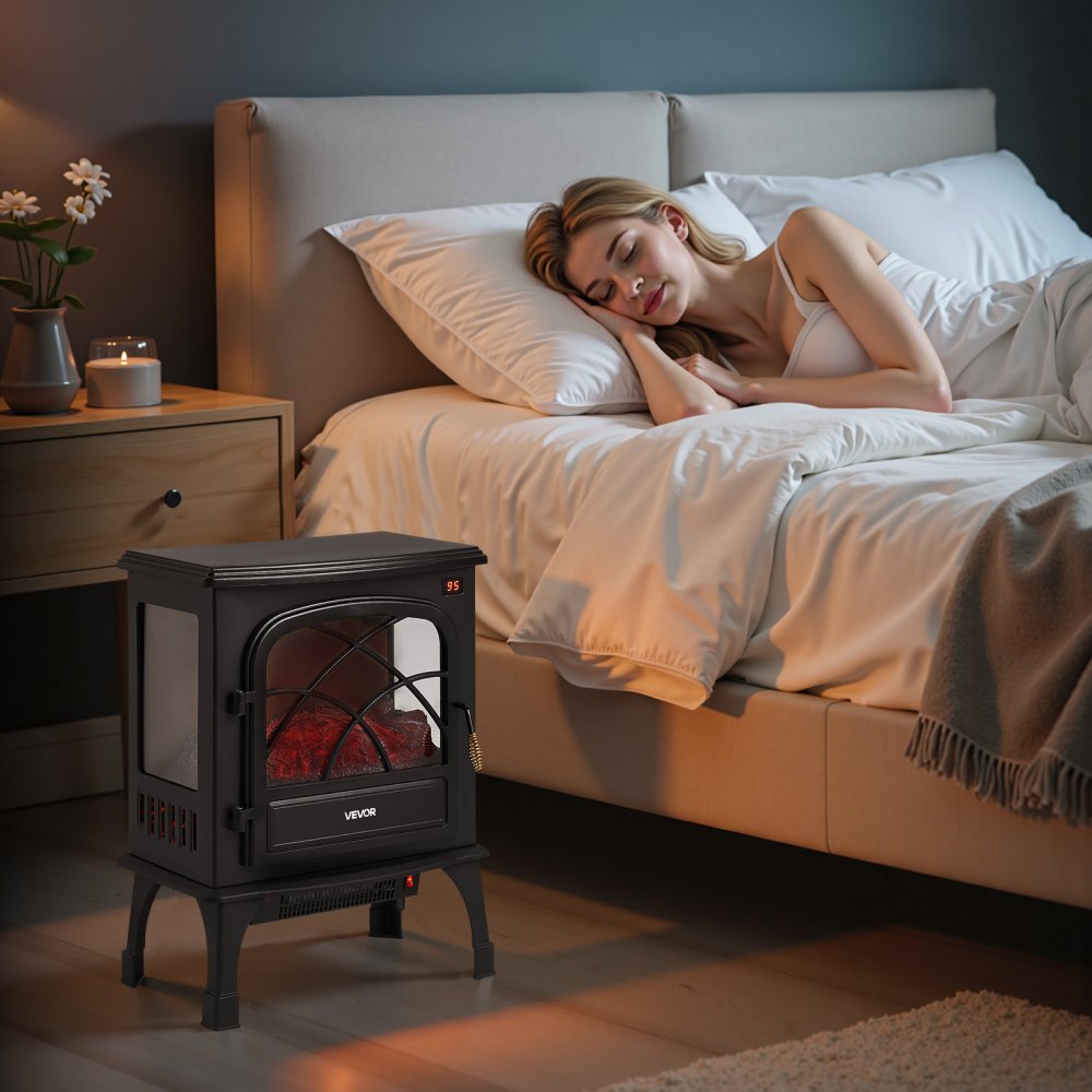 VEVOR 25.5inch Freestanding Fireplaces, 1500W 5120BTU Portable Electric Fireplace Stove Heater, with Overheating Protection,Adjustable Flames,Timer, Remote,for Living Room,Bedroom,Black