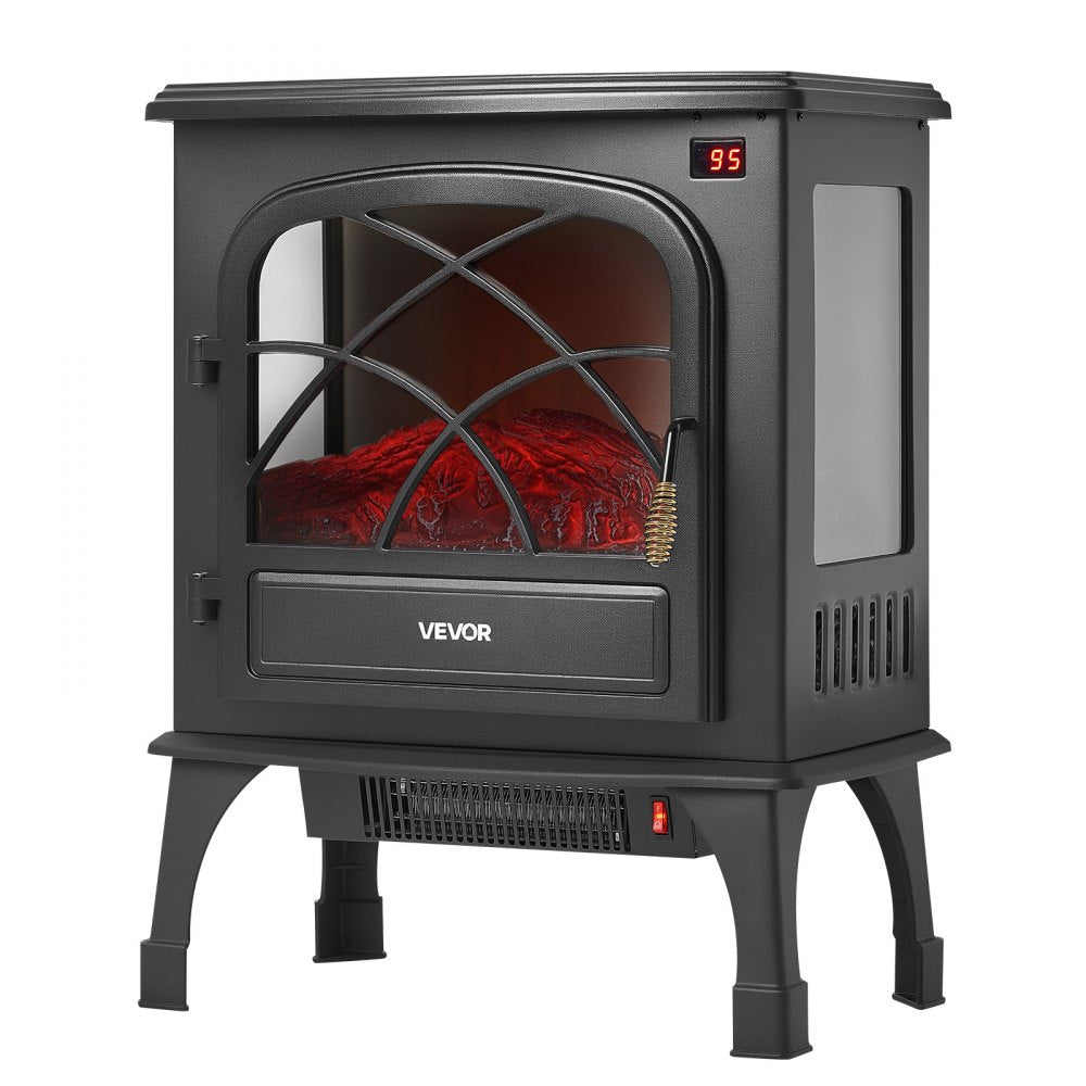VEVOR 25.5inch Freestanding Fireplaces, 1500W 5120BTU Portable Electric Fireplace Stove Heater, with Overheating Protection,Adjustable Flames,Timer, Remote,for Living Room,Bedroom,Black
