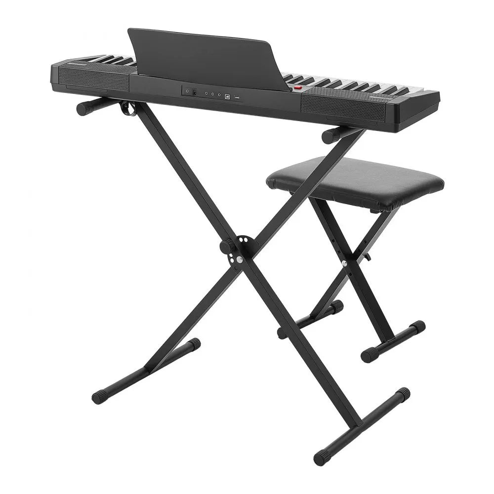 VEVOR Digital Piano 61 Keys Semi Weighted Keyboard Portable Stand Bench, for Beginners, 128 Tones, 128 Rhythms, Dual Power Supply Electronic Piano, with Pedal, Headphone Jack, USB/MIDI, Music Stand