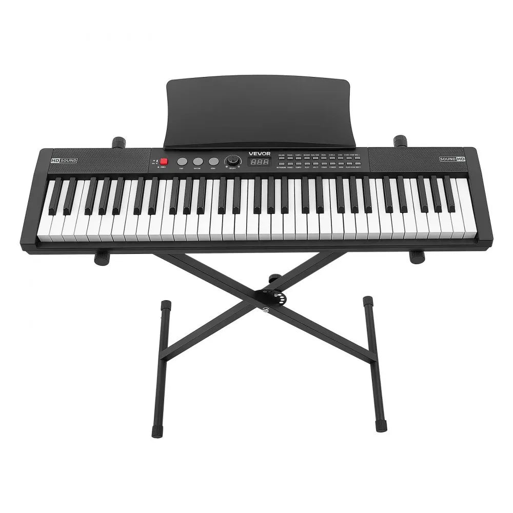 VEVOR Digital Piano 61 Keys Semi Weighted Keyboard Portable Stand Bench, for Beginners, 128 Tones, 128 Rhythms, Dual Power Supply Electronic Piano, with Pedal, Headphone Jack, USB/MIDI, Music Stand