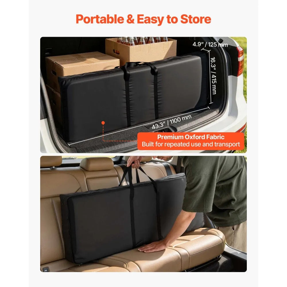 VEVOR Folding Portable Bar Table, 43.3 x 15.2 x 34.8 in, with Carry Bag, 2 Storage Shelves, and Detachable Skirt, Quick and Easy Setup, Foldable Mobile Bartending Station for Events, Party, Tradeshow