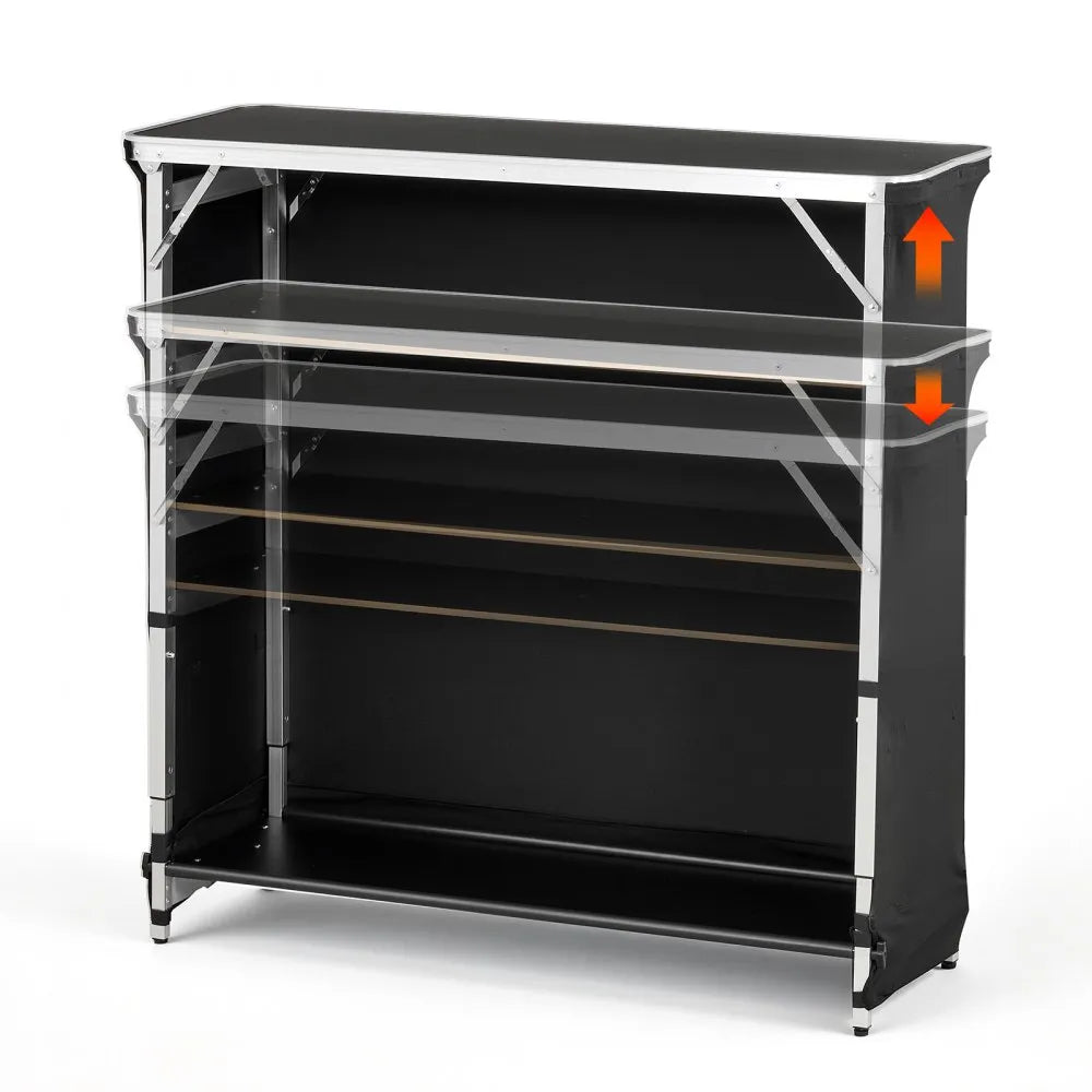 VEVOR Folding Portable Bar Table, 43.5 x 15.4 x 39.8 in, with Carry Bag, 2 Storage Shelves, and Detachable Skirt, Quick and Easy Setup, Foldable Mobile Bartending Station for Events, Party, Tradeshow