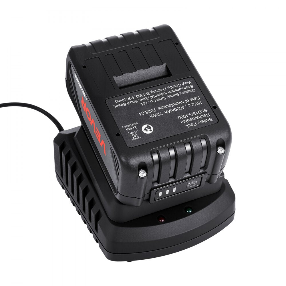 VEVOR 20V MAX, Portable Battery and Charger Combo, AC 110V, 4.0 Ah Lithium-Ion Battery Pack, 4000 mAh Large Capacity, Extended Runtime, Compatible with Series Tools, for Replacement and Fast Charging