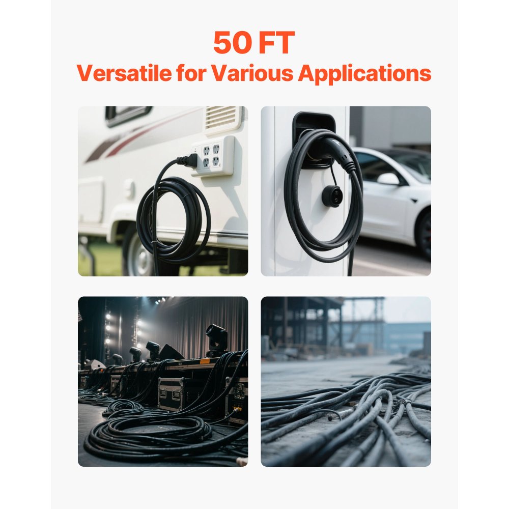 VEVOR 50 FT 6AWG Portable Power Cable (3 Conductor), Heavy Duty 600V SOOW Electrical Power Cable, Industrial Grade Electric Wire, Premium CPE Rubber Jacket, Copper Extension Cord for Welder Machine
